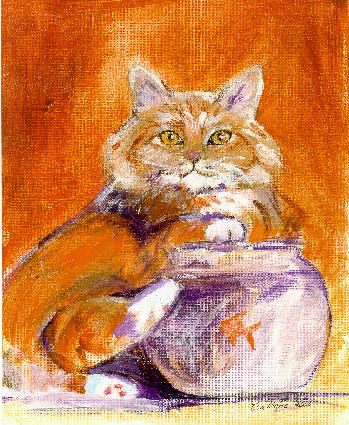 goldfish bowl and cat. hugging a goldfish bowl